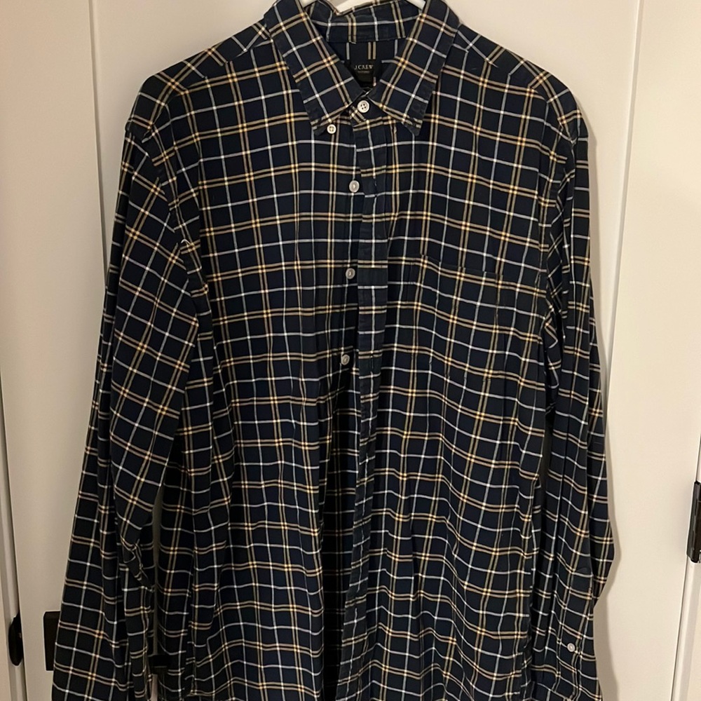 Men’s Large J. Crew Navy/Yellow Button Down